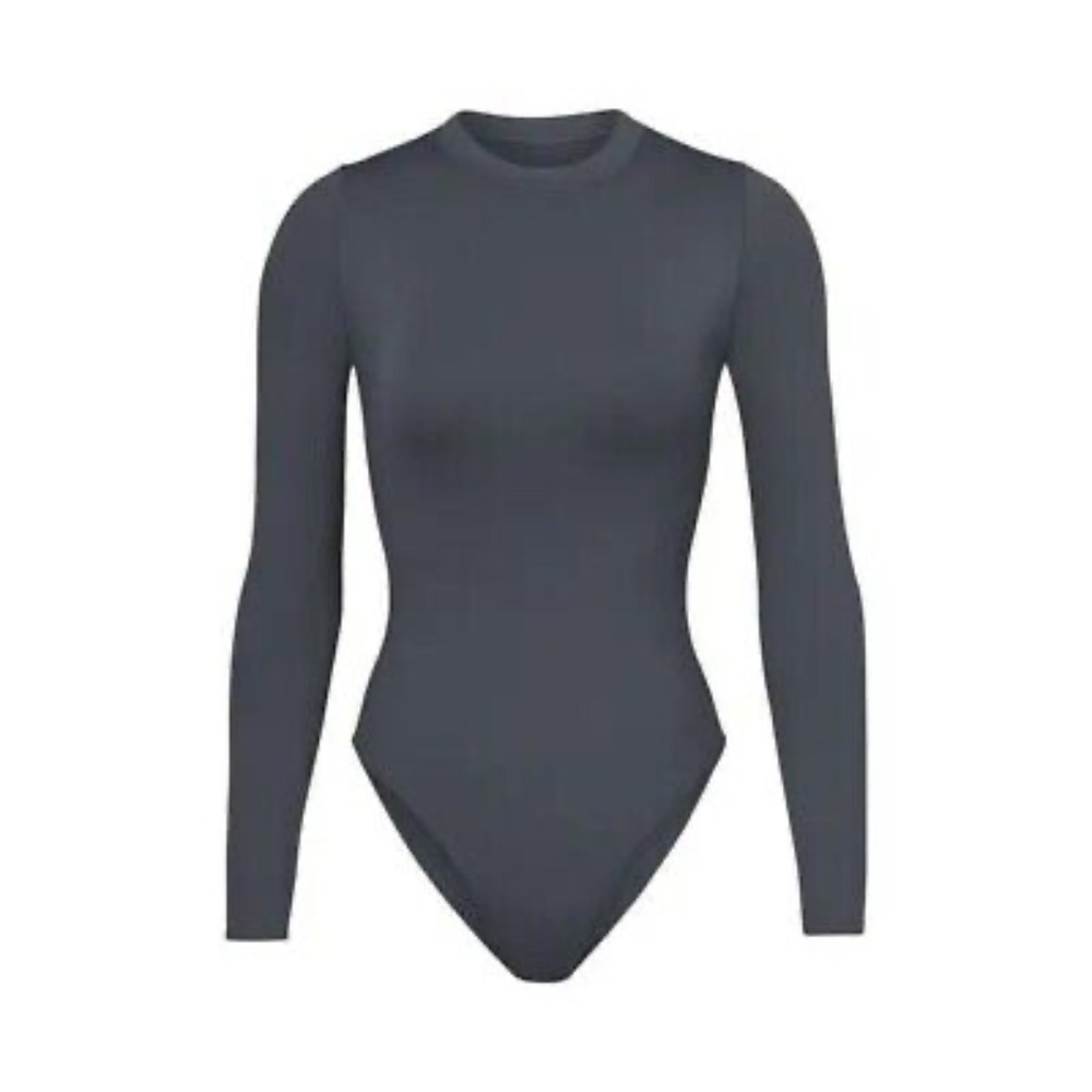 NWT SKIMS SWIM LONG SLEEVE ONE PIECE BACK ZIPPER - GUNMETAL